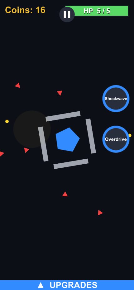A run: the pentagon fires at shapes closing in