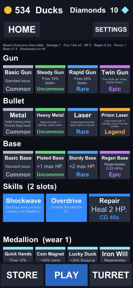 Build your turret: gun, bullet, base and skills